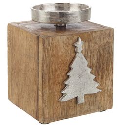 Christmas wooden tree candle holder