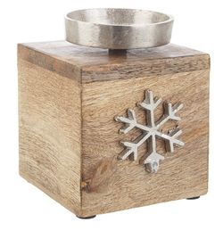 Stearinlykthållare jul trä snö