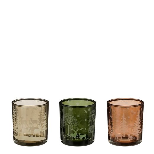 Christmas Candle Holder Green Brown Gray Small Edelmann