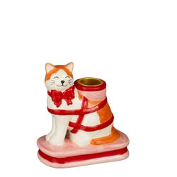 Portavelas Navideño Gato Rosa 10,5 x 6,5 x 11,5 cm Edelmann