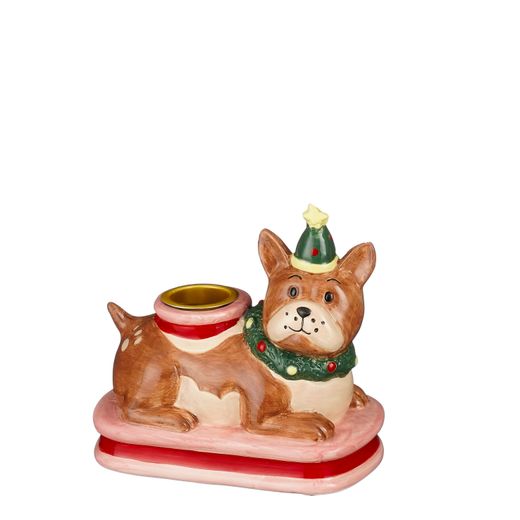Portavelas Navideño Perro Marrón 10,5 x 6,5 x 10 cm Edelmann