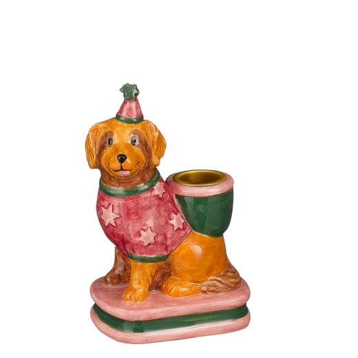 Portavelas Navideño Perro Marrón Claro 9,5 x 6,5 x 14 cm Edelmann