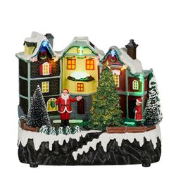 Pueblo Navideño con Árbol a Pilas 20 x 15 x 17 cm Edelmann