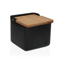 Salero para Cocina Negro Tapa Bambú