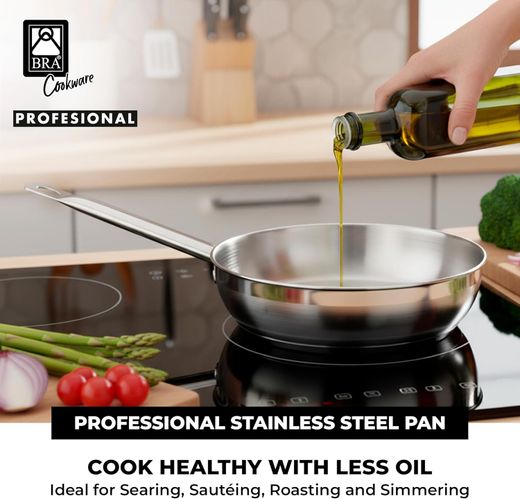 Sarten Acero Inox 30 cms Bra Profesional Sin Antiadherente