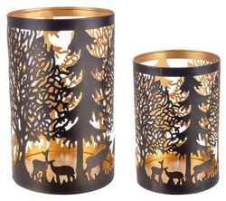 Set 2 Portavelas Navidad Reno Negro Oro