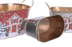 Set 3 Cajas de Metal 30 x 15,5 x 17 Dorado Rojo de Navidad