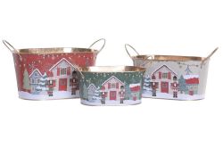 Set 3 Cajas de Metal 30 x 15,5 x 17 Dorado Rojo de Navidad