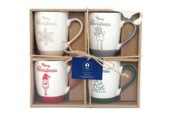 Set of 4 Christmas Porcelain Mugs 360 ml Red