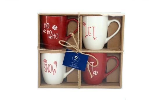 Set of 4 Christmas Mugs Porcelain 360 ml Red