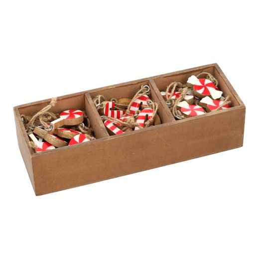 Set Adornos Colgantes Caramelos de Madera de Mango 3 Diseños de Navidad