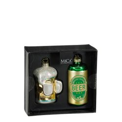 Set de 2 Adornos de Navidad Cerveza Dorado 13,5 x 12,5 x 6 cm Edelmann