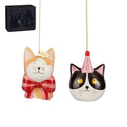 Set de 2 Adornos Navideños Gato Naranja Negro 6,5 x 4 x 9 cm Edelmann
