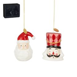 Set de 2 Adornos Navideños Papá Noel Cascanueces Blanco Rojo 6,5 x 5 x 9 cm Edelmann