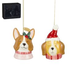 Set de 2 Adornos Navideños Perro Rosa Marrón 7 x 5 cm Edelmann