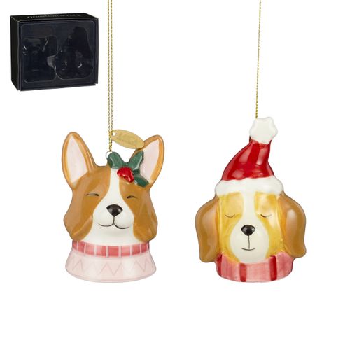 Set de 2 Adornos Navideños Perro Rosa Marrón 7 x 5 cm Edelmann