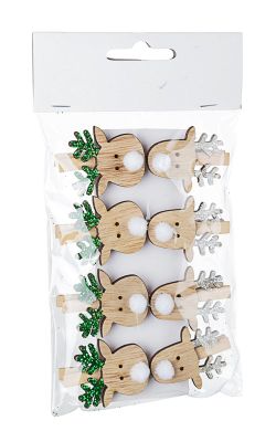 Set van 6 kerstklemtjes groene rendier