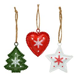 Set de 9 Adornos Navideños de Metal Verde, Rojo y Blanco 5 x 5 x 1 cm