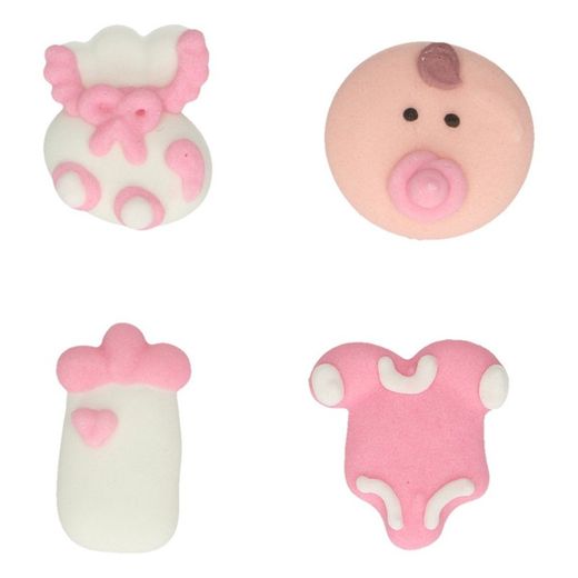 Set decoración postres bebé rosa 12 uds funcakes