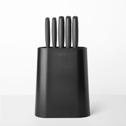 Soporte cuchillos + 5 cuchillos: para pelar uso general trinchante pan y chef Gris Oscuro Brabantia