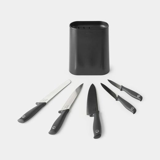 Soporte cuchillos + 5 cuchillos: para pelar uso general trinchante pan y chef Gris Oscuro Brabantia