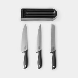 Soporte cuchillos cajón + 3 cuchillos: Trinchante Pan y Chef Gris Oscuro Brabantia