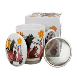 Taza Infusión Gato Scooter Porcelana Ideal Regalo Duo Art Gallery