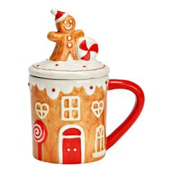 Taza Jumbo Navideña con Tapa 450 ml - Casa de Jengibre