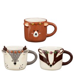 Taza Navideña Winny Reno Oso Tejón Marrón Gris Negro 3 Diseños 14 x 9,5 x 9 cm Edelmann