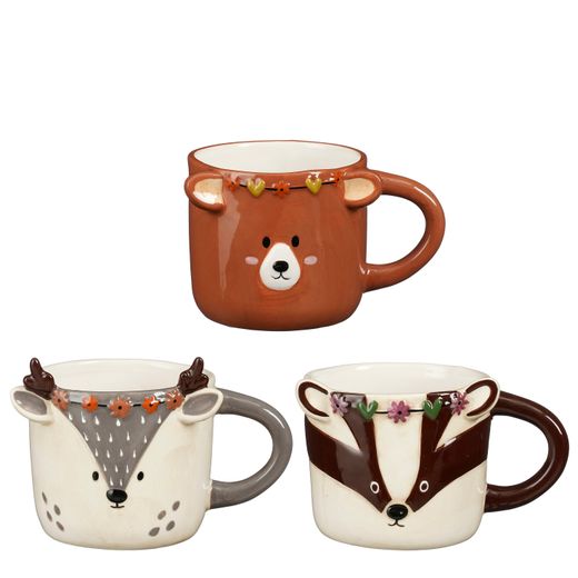 Taza Navideña Winny Reno Oso Tejón Marrón Gris Negro 3 Diseños 14 x 9,5 x 9 cm Edelmann