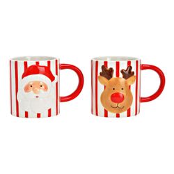 Taza Papá Noel/Reno Decoración Cerámica, 2 Diseños, Blanco y Rojo 13 x 10 x 8 cm 350 ml