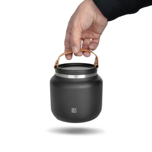 Garrafa térmica sólida 700ml preta com alça íris