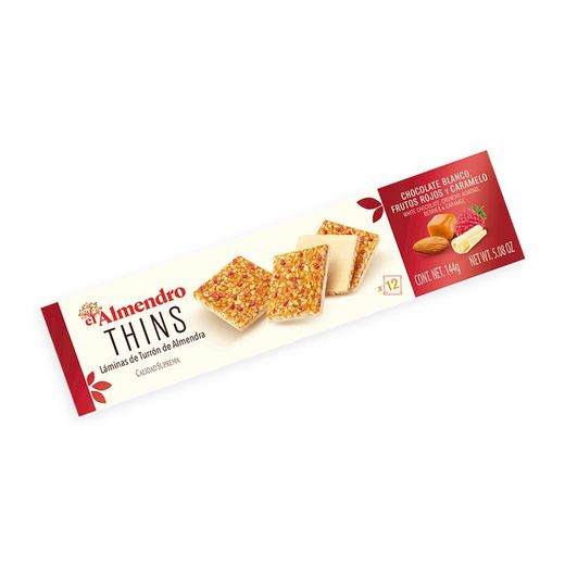 Thins Turron Caramelo Con Frutos Rojos Y Chocolate Blanco El Almendro 144 grs