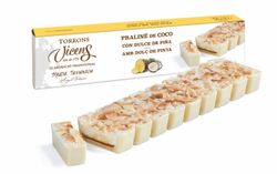Turrón Artesano Praliné de coco con dulce de piña Especial alargado 300 grs Vicens