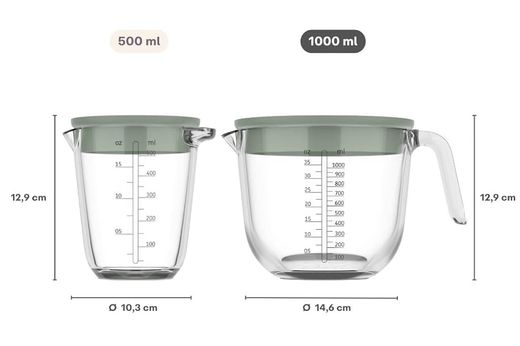Vaso Medidor Cocina Vidrio Chef It Mepal 500 ml con tapa nordic sage