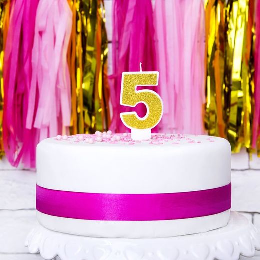 Χρυσή λαμπάδα γενεθλίων νούμερο 5 partydeco