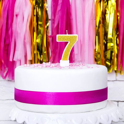 Bougie d'anniversaire dorée numéro 7 partydeco
