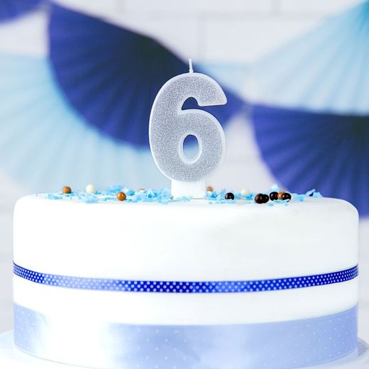 Candela di compleanno in argento numero 6 partydeco