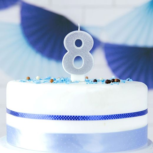 Vela de aniversário de prata número 8 partydeco