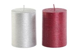 Shiny Christmas Candle 7x7x9 Red Silver