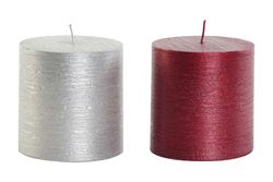 Shiny Christmas Candle 9x9x9 Red Silver