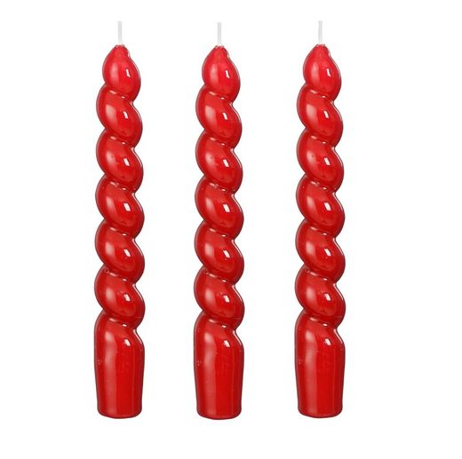 Red Color Twist Candle Set 3 Pieces Edelmann